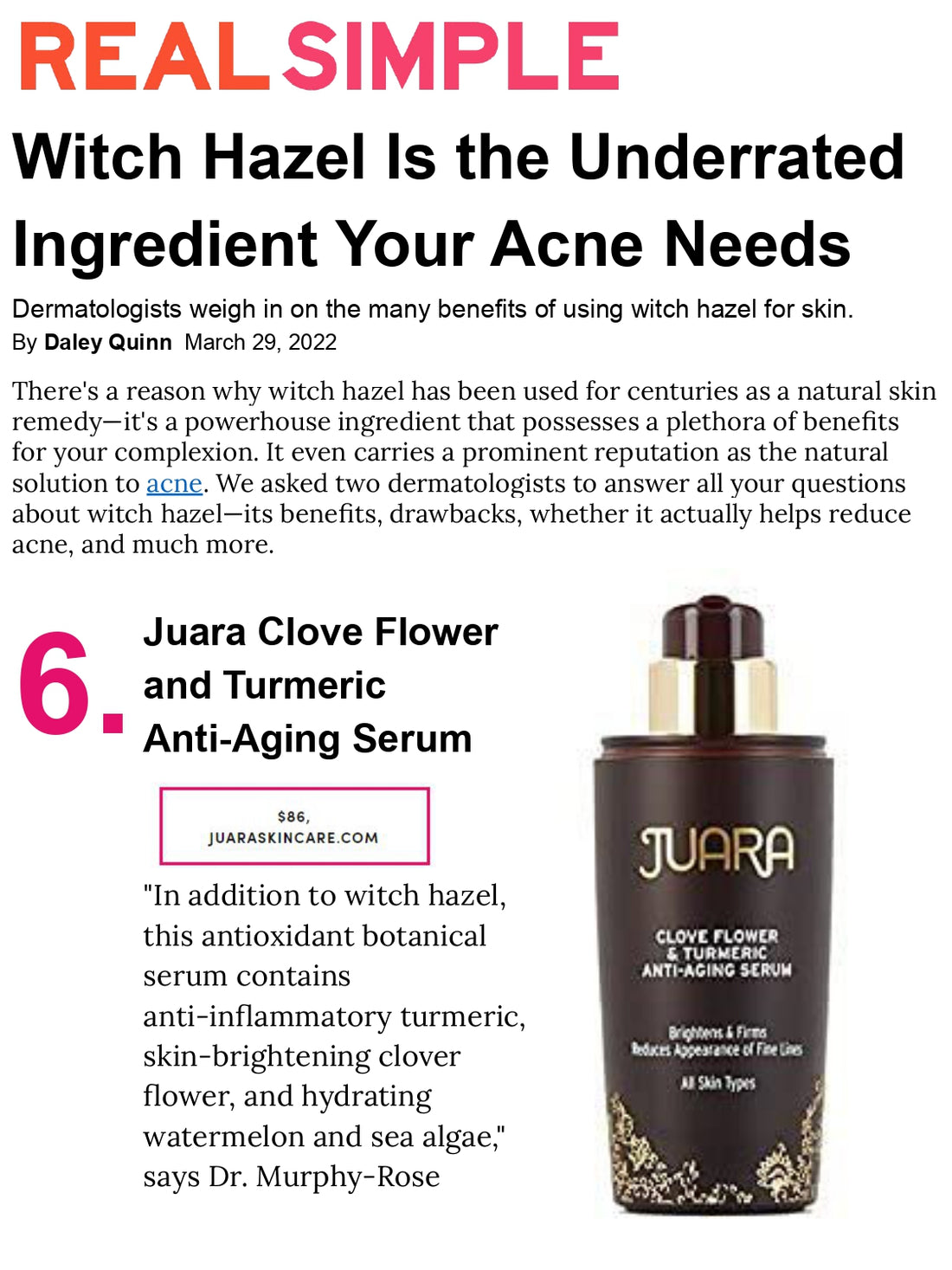 REALSIMPLE: Witch Hazel Is the Underrated Ingredient Your Acne Needs