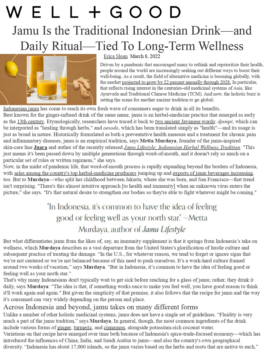 WELL+GOOD: Jamu Is the Traditional Indonesian Drink—and Daily Ritual—Tied To Long-Term Wellness